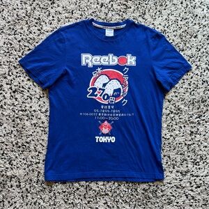 Reebok Tee Shirt Blue Red Tokyo Event Graphic Short Sleeve Men’s Size Large
